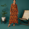 Unstitched 2-Piece Botanical Leaf Print Linen Lawn Suit (Navy Blue)