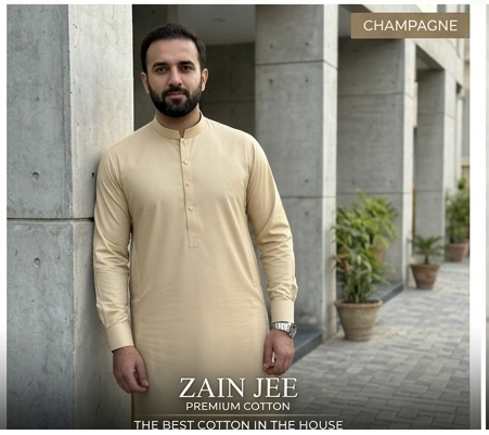 Champagne 1 Zain Jee Sumatra Premium Unstitched Cotton Fabric Men’s Suit