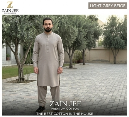LIght Grey Beige 1 Zain Jee Sumatra Premium Unstitched Cotton Fabric Men’s Suit