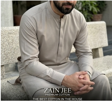 LIght Grey Beige 2 Zain Jee Sumatra Premium Unstitched Cotton Fabric Men’s Suit