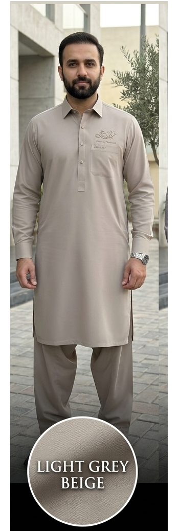 LIght Grey Beige Zain Jee Sumatra Premium Unstitched Cotton Fabric Men’s Suit