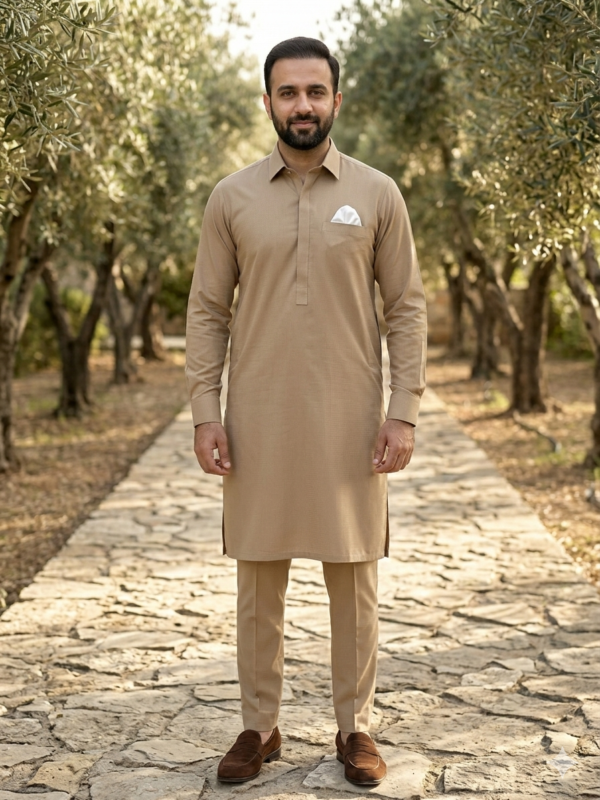 Premium Bege 1 Zain Jee Premium Luxury Cotton – Unstitched Men's Suit